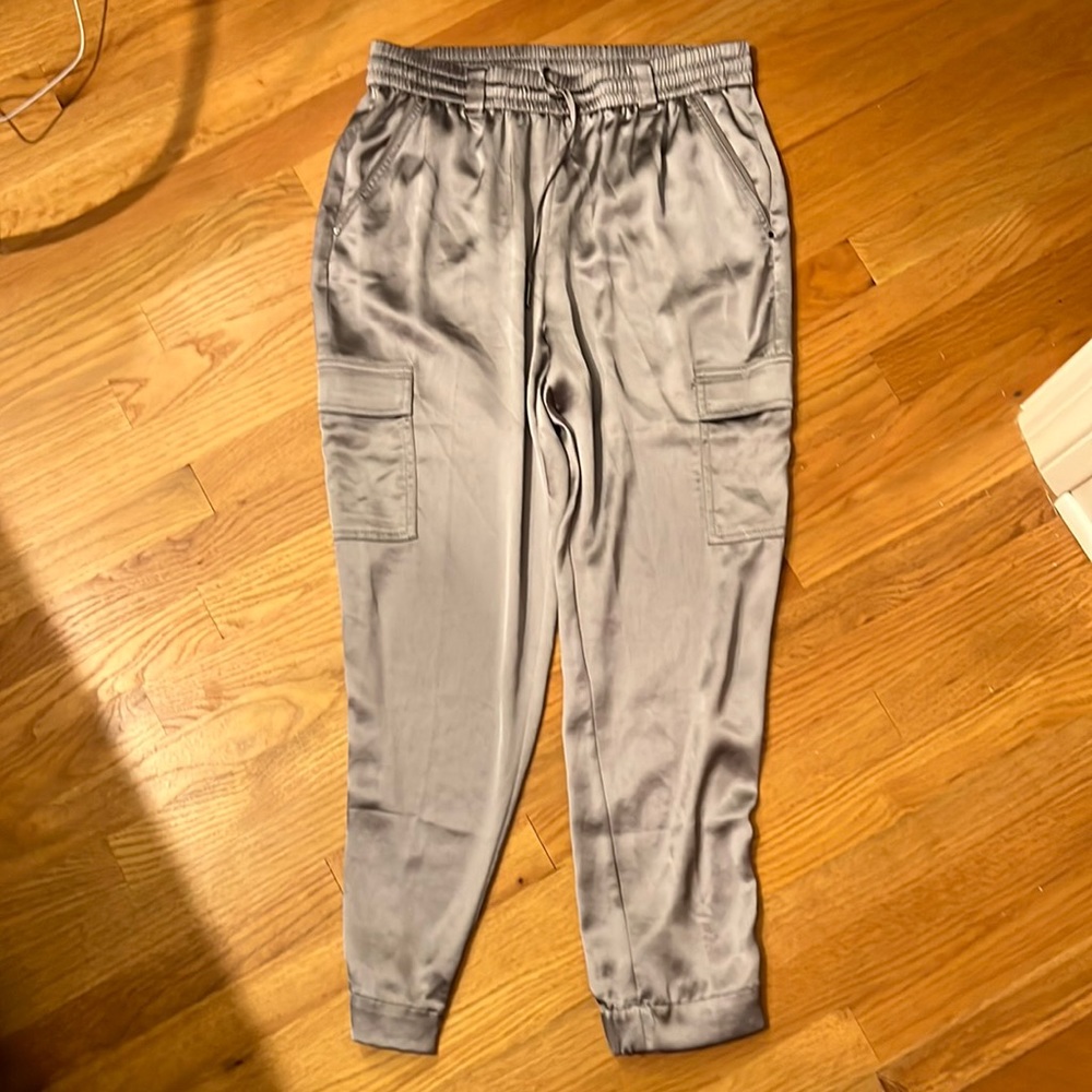 White House Black Market size 10 Grey satiny “jogger”